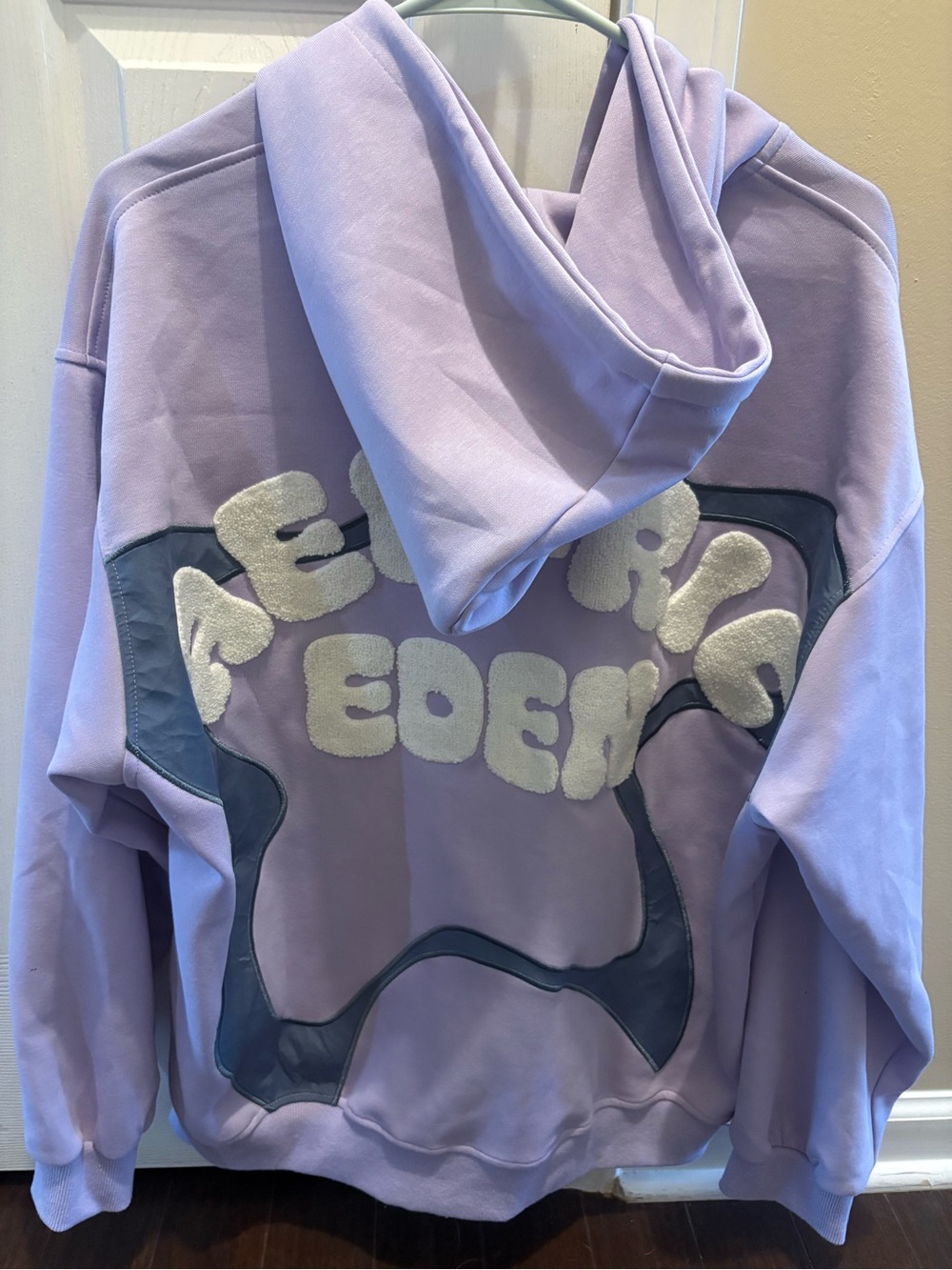 Aelfric Eden Lavender Hoodie with Cream Applique Sherpa letters Small